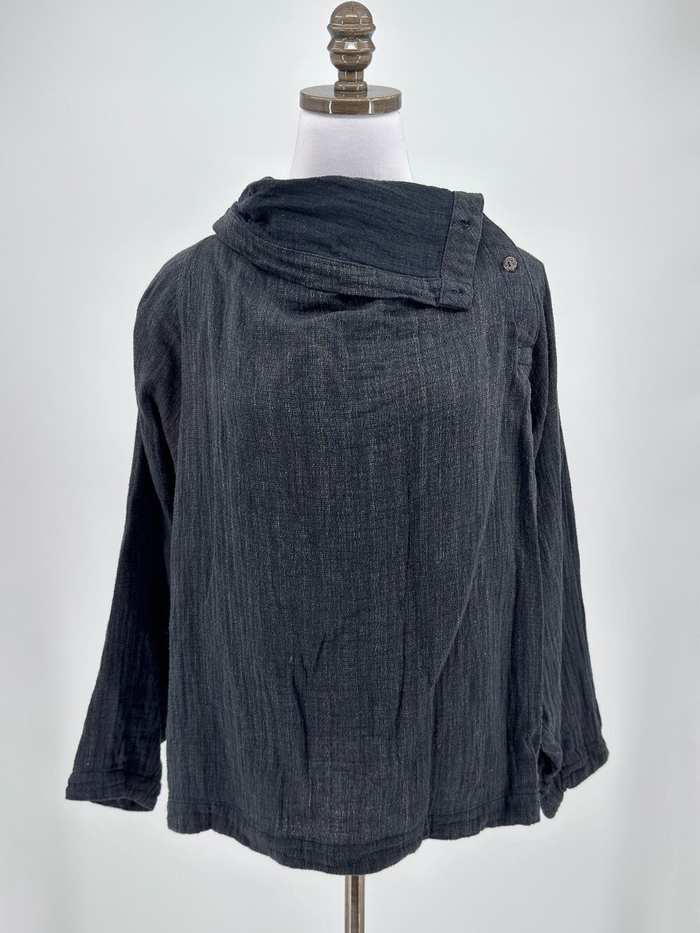 Vintage 80s Issey Miyake Black Asymmetrical Draped Collar Blouse Top Sz S